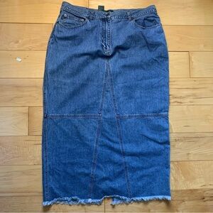 Vintage 90s Lauren Jeans Co Size 16 Raw Hem Maxi Jeans Denim Skirt